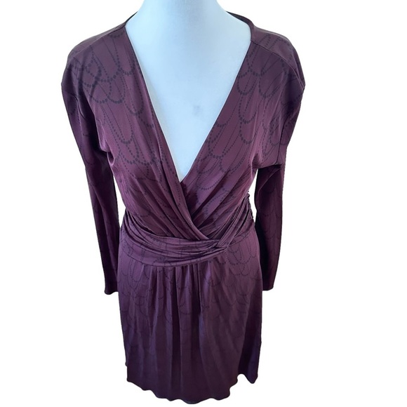 Banana Republic Women's V-Neck Long Sleeves Dress Burgundy Print Size M. - Picture 9 of 10